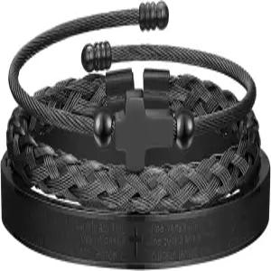 남성용 WFYOU 3PCS 스테인리스 스틸 임페리얼 크라운 팔찌 골드 로마 숫자 뱅글 조절 가능 커프 남성