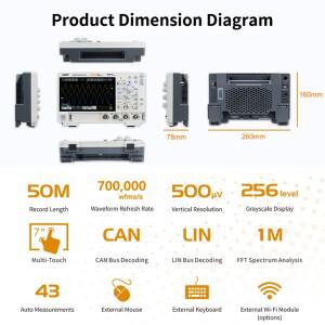 Owon ADS800A 시리즈 12비트 디지털 오실로스코프 200MHz 대역폭 1.25GSa/s 샘플링 속도 50M 저장 깊이 70