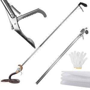 스네이크 그래버 도구, 78인치 헤비 듀티 집게, 미끄럼 방지 그립이 있는 스테인리스 스틸 파충류 포수 그래버, 잠금 장치가 넓은 턱 다기능 핸들링 장갑