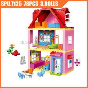 1042 78pcs 핑크 도시 소녀 공주 가족 집 다채로운 대형 입자 큰 빌딩 블록 장난감 벽돌