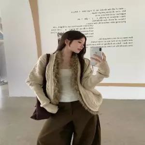 여성용 니트 린넨마 꽈배기 코트 슬림 퍼 가오리핏 재킷 원픽1