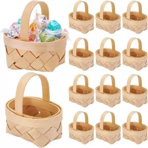 인터웜 40팩 손잡이가 달린 미니 직조 바구니 피크닉 부활절 결혼식을 위한 농가용 작은 농가 꽃 용기 나무