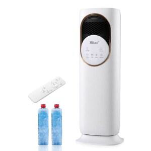 힐루스 타워 선풍기 및 히터 콤보, 침실용 냉기를 불어넣는 블레이드리스 선풍기, 26피트/s의 조용한 냉각 팬(아이스팩 포함), 180 진동, 2개의 난방 3개의 속도, 4L 물탱크, 9H 타이머