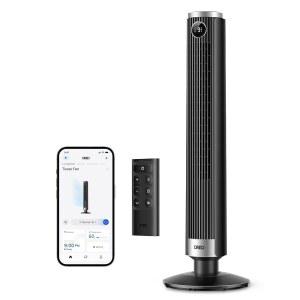 침실용 Dreo 스마트 40 u201D-45 u201D 타워형 선풍기, 조절 가능한 높이, 28피트/s 속도, DC 모터, 9단 4모드, 90 진동, 스탠딩 20dB 조용, 가정용 12시간 타이머, 사무실용, 구글 /알렉사, 블랙