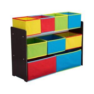 보관함, 다크 초콜릿/원색 통이 포함된 델타 디럭스 멀티 빈 장난감 정리함