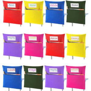 산우타 24팩 교실 의자 포켓, 이름 슬롯이 있는 의자용 15 x 17인치 책 보관 가방 유치원 초등학교 가정용