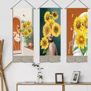 해바라기 꽃 족자 액자 우드행잉 패브릭 벽걸이 포스터