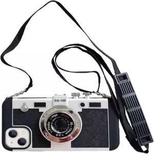 야크뷰 에밀리 인 파리 귀여운 3D 빈티지 카메라 폰 케이스 랜야드 조절 가능한 어깨끈 독특한 멋진 실리콘