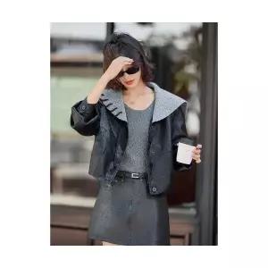여성 가죽 재킷 짧은 니트 케이프 코트 가을 긴팔 1PICK3