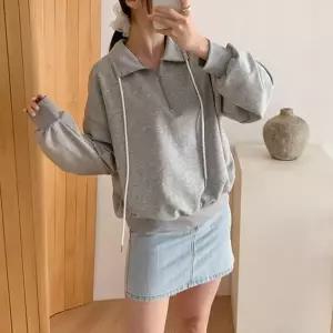 [옷자락]여자 반집업 끈 카라넥 오버핏 무지 개강룩 봄 맨투맨