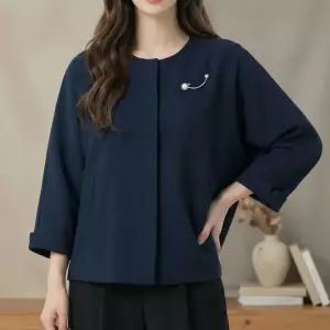 여성 미니 숏 노카라 케이프 자켓 브로치포인트