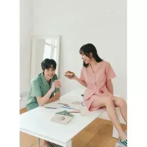 [하프클럽/솔브]솔브(정상) 커플잠옷 선염 서커 스트라이프 반팔 남여 단품 SPA2601W_SPA2601M_A