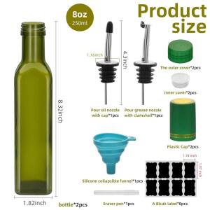 EISPAP 그린 디스펜서 푸어러 식초 8온스 유리 8G 깔때기 올리브 226 세트 250ML 주방용 2개 오일 대용량