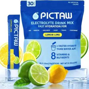 PICTAW 전해질 분말 패킷 - 탈수 및 재수화를 위한 수분 액체 일일 IV 휴대용 음료 믹스 /비지엠오(레몬