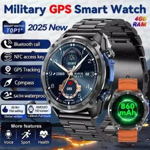 호환  2025 신형 GPS 스마트워치 남성용 1.43인치 AMOLED 코닝 글래스 860mAh 나침반 4GB 메모리 GPS 지도