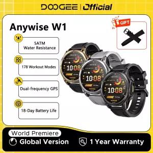 호환  DOOGEE ANYWISE W1 스마트 워치 5ATM 방수 178가지 스포츠 모드 건강 모니터링 듀얼 주파수 GPS 알림