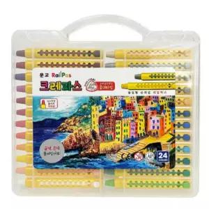 크레파스 24색  홀더 타입 유럽형 크레용 유치원 어린이집 초등학교 미술놀이 수업