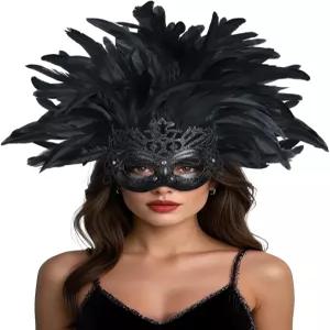 할로윈 마디그라 및 글래머러스 파티를 위한 여성용 고급 가면극 마스크용 UQJE 베네치아 페더 마스크
