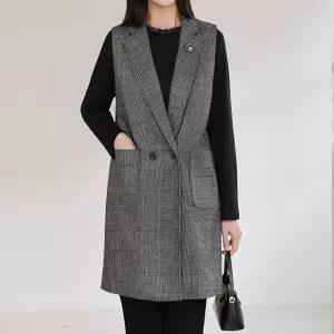 글렌 체크 카라 빅사이즈 롱 정장 베스트 조끼 미시 중년 엄마옷 하객 모임