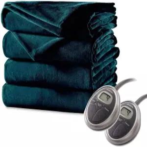 선빔 럭셔리 전기 온열 담요 프리미엄 플러시 자동 차단 20가지 열 설정 컨트롤러 2개 킹(딥 시 블루)