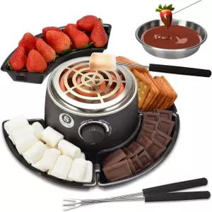 산레 SOPFFY 2 in 1 전기 스모어 메이커 퐁듀 냄비 테이블탑 실내 키트 로스팅 포크 4개와 불이 없는 온도