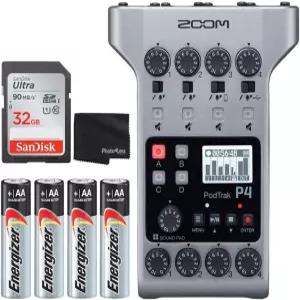 32GB 울트라 SDHC 메모리 카드 + 4배 AA 배터리 청소용 천이 포함된 Zoom PodTrack P4 휴대용 멀티트랙