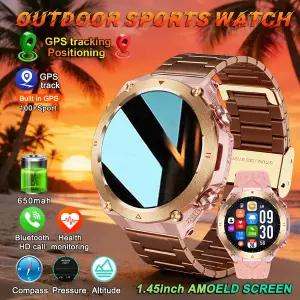 호환   GPS 스마트워치 여성용 1.45 AMOLED 스크린 스포츠 피트니스 팔찌 워치페이스 블루투스 통화 고급