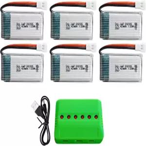 바다 점프 6PCS 3.7V 리포 배터리 420mAh 25C 6in1 충전기 모렉스 플러그 포함 대부분의 RC 드론 쿼드콥터