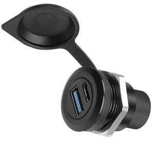 qianrenon usb3.0 및 usb c 3.1 대시보드에 타입 장치 어댑터 소켓, 커버, 커넥터 장착 패널 2 고정 원형 usb3.0+usb 암-암 마운트 내장 먼지 포트 스레드