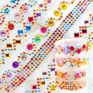 플라스틱 다이아몬드 장식 테이프 다채로운 꽃/마름모/도트 스티커 패션 앨범 저널 YMY