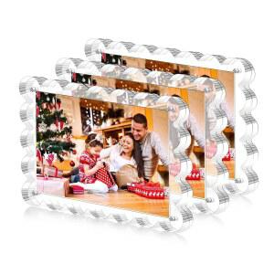 HUGZNLFEI 3팩 아크릴 액자 자석 데스크탑 포토 두께 투명 디스플레이용 10mm 블록 없는 마그네틱 프레임 스캘럽 4x6 10 프리스탠딩 - 양면