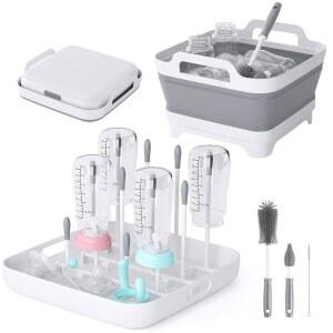 아기 젖병용 볼나말 접이식 세면대 건조대와 뚜껑이 있는 휴대용 4갤런 식기 욕조 캠핑용 싱크대 주방 RV 캠핑 야외 공간 절약 욕조