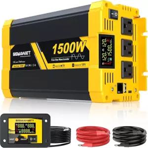 1500W 순수 사인파 인버터 12V DC에서 120V AC 전원 - RV 트럭 캠핑 헤어 드라이어 커피 머신 전자레인지