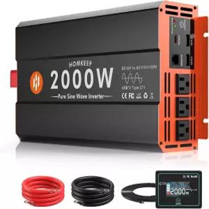 2000W 순수 사인파 파워 인버터 12V DC ~ 110V AC 컨버터 피크 전력 4000W 3개의 콘센트 2개의 USB 및