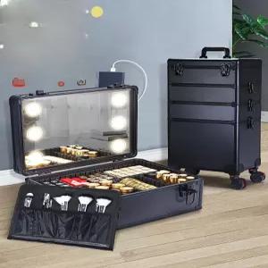 전문가용 메이크업 캐리어 거울 조명 박스 트롤리 수납