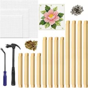 솔레이야 6세트 니들포인트 스트레처 바 100팩이 있는 니들워크용 캔버스 6캔버스/망치/손톱 풀러가 자수