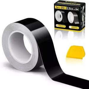 Spurtar Gloss 블랙 비닐 랩 1인치 x 20피트 공기 방출 자동차 테이프 크롬 삭제 롤 DIY 외부 장식 도어