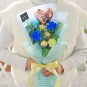 글램 초콜릿 꽃다발 블루 졸업식 생일 부케 선물