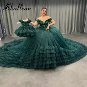 스켈레란 오프숄더 여아 공주 드레스 맞춤형 연주회 파티 원피스 레이스 긴팔 디자인