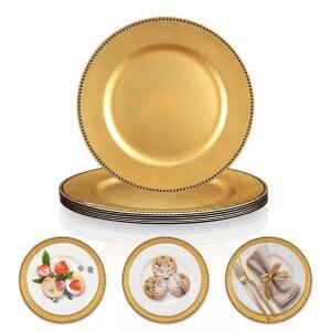 BOKON 6팩 졸업 파티 축하 테이블 가능한 디너 디저트 재사용 접시 원형 장식용 용품 플라스틱 비즈 33CM 13인치 결혼식