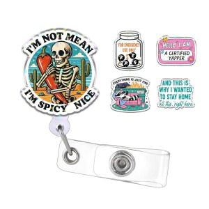 너구리 스켈레톤 재미있는 1CM 2인치 풍자적인 DIY 아크릴 동료 랜야드 사무용품 배지 ID 유머 접이식 홀로그램 액세서리 홀더