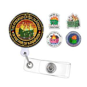 DUMPSTER FIRE 1CM 2인치 홀로그램 사무실 랜야드 액세서리 홀더 ID 배지 유머 친구 아크릴 위한 접이식 DIY 인용문 긍정적인 동료를