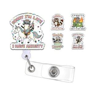 재미있는 너구리 1CM 2인치 홀로그램 ID 풍자 사무실 접이식 랜야드 동물 홀더 친구 동료를 위한 아크릴 DIY 풍자적인 액세서리 유머 배지