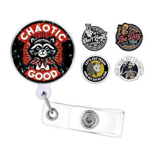 포섬 너구리 스켈레톤 1CM 2인치 홀로그램 아크릴 풍자적인 랜야드 접이식 배지 ID DIY 재미있는 홀더 액세서리 동료 사무용품