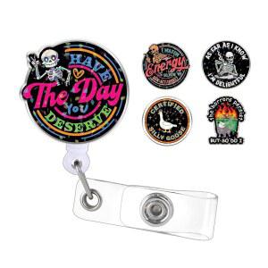 해골 주머니쥐 구스 1CM 2인치 사무용품 동료용 랜야드 접이식 ID 홀로그램 아크릴 배지 DIY 재미있는 홀더 풍자적인 액세서리