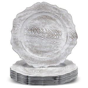 MIFOCI 33CM 13인치 소박한 화이트 충전기 12개 나무 부채꼴 접시 원형 질감 목재 접시용 가을 인조 장식용 테두리 테이블 디너 파티 추수감사절 웨딩 아크릴