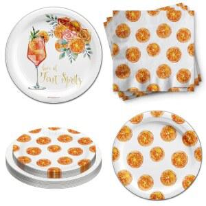 BIRTHDAY GALORE LOVE AT 포함 여름 17 8CM 7인치 파티 식기 세트에는 시트러스 대형 냅킨 샤워 SPRITZ 브라이덜 FIRST 플레이트와 종이 22 9CM 9인치 24피스 접시 용품 디저트 디너