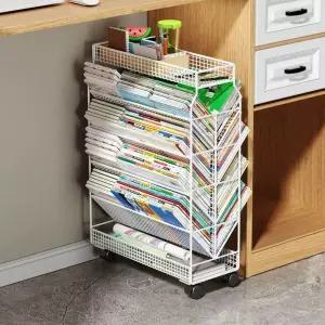 북트레일러 북트롤리 이동식 학습트롤리 책꽂이 2단 1인용 진주화이트 4단