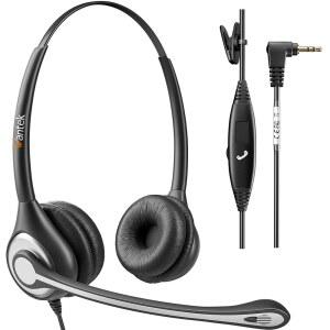 마이크 노이즈 캔슬링 기능이 있는 완텍 휴대폰 헤드셋, 파나소닉 AT&T 유니덴 시스코 링크시스 브이테크 폴리콤 무선 오피스 폰과 호환되는 2.5mm