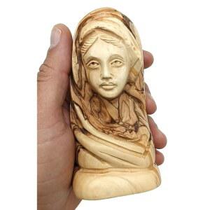 흉상 10 9CM 3인치 손으로 예술 올리브 조각한 베들레헴 가톨릭 나무 어머니 종교 축복받은 장식 MAR023
